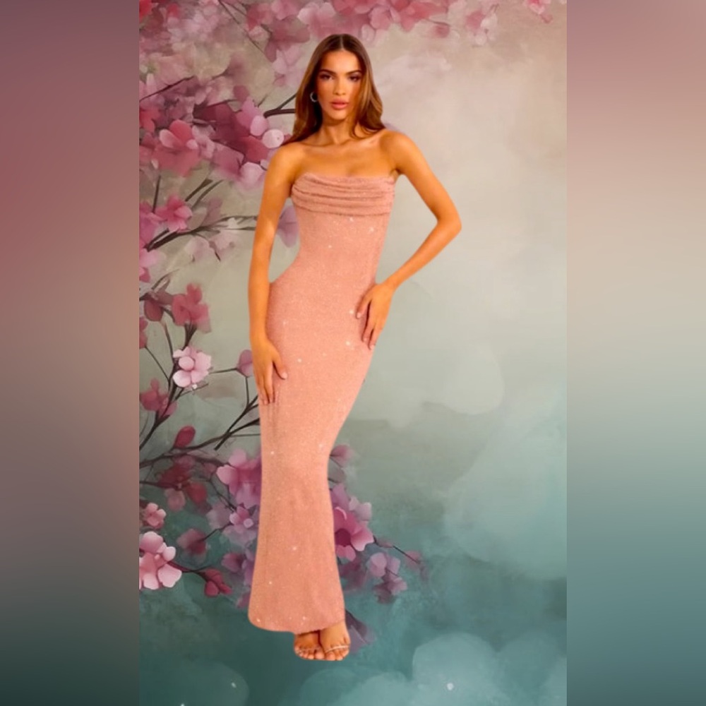 Oh Polly | Dresses | Oh Polly Strapless Sequin Column Gown In Blush Pink